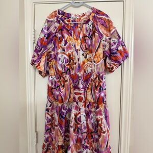 Chicos Puff Sleeve Tiered Paisley Cotton midi Dress  2 chico size